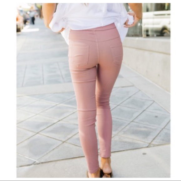 Mauve stretch Motto jeggings with zipper Trim - Picture 3 of 7